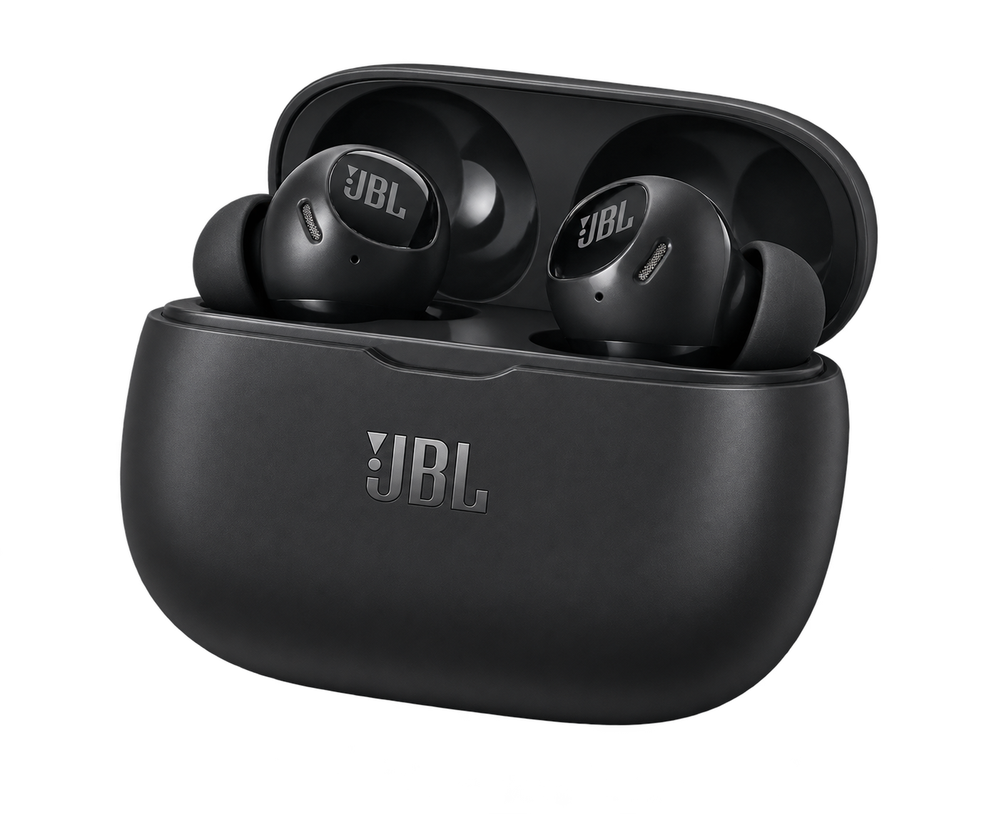 Wireless earbuds in a charging case